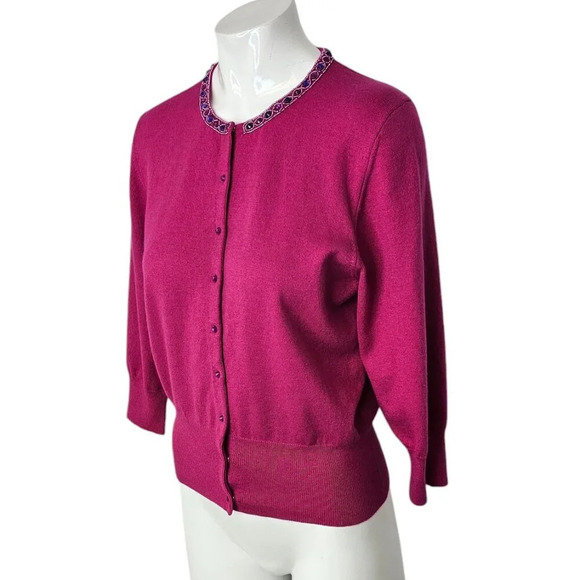 Tibi Womens Silk Angora Jewelled Button Front Cardigan Size Medium 3/4 Sleeve - Picture 8 of 8